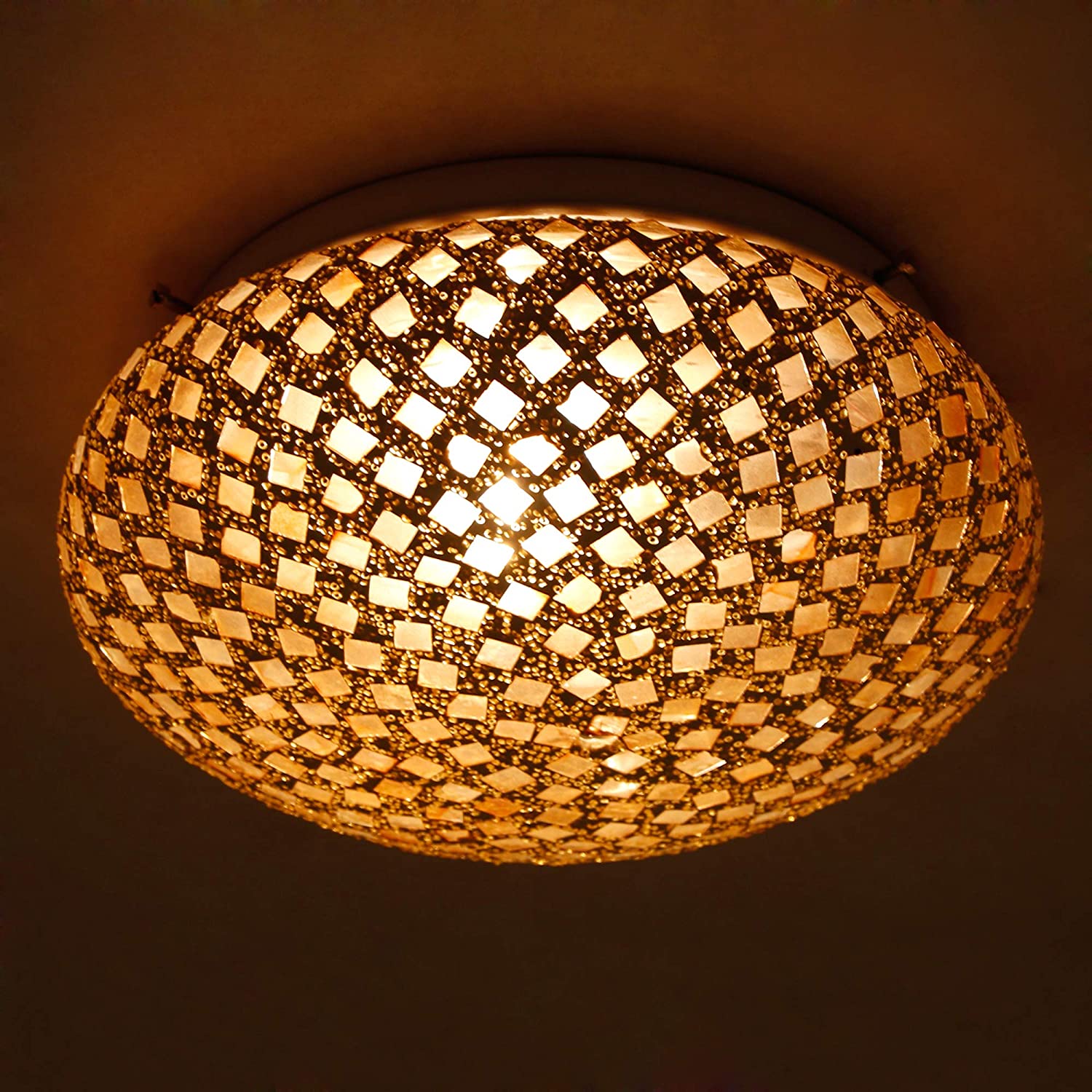 earthenmetal 50-Watts Glass Mosaic Round Wall Lamp for Home Decoration, Gold, Pack of 1 (Bulb not Included)