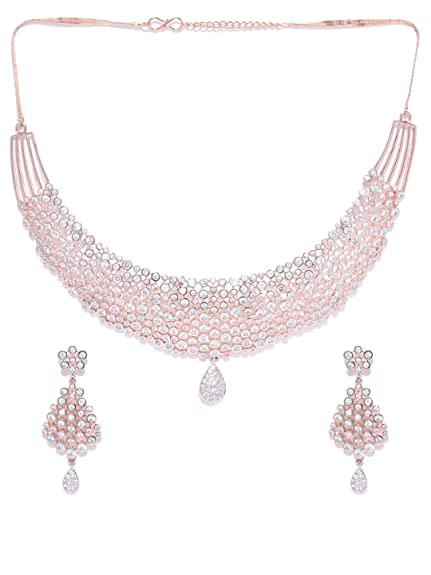 Priyaasi Rose Gold-Plated American Diamond Studded Jewellery Set