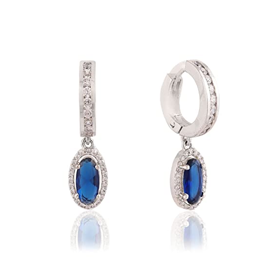 Ratnavali Jewels Fashion Jewellery Silver Plated Blue Pink American Diamond CZ Hoop Bali Earrings Women/Girls