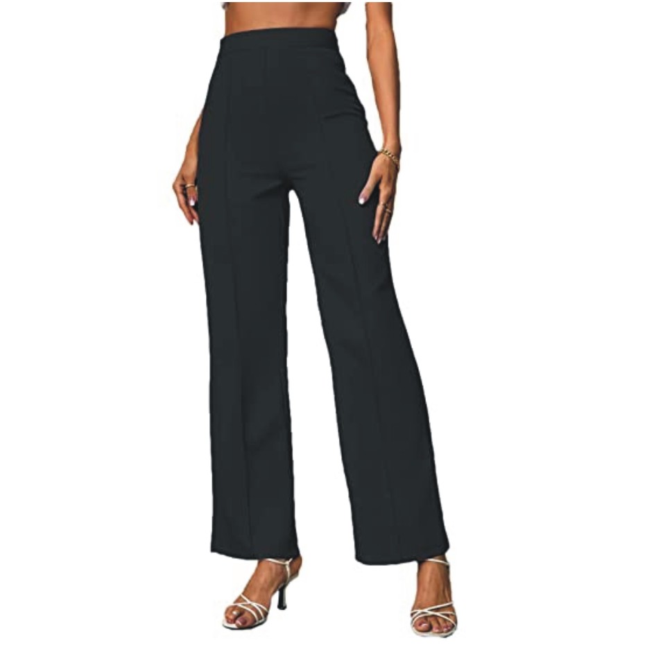 dockstreet Elastic High Waist Flare Leg Elegant Casual Pull on Fit Regular