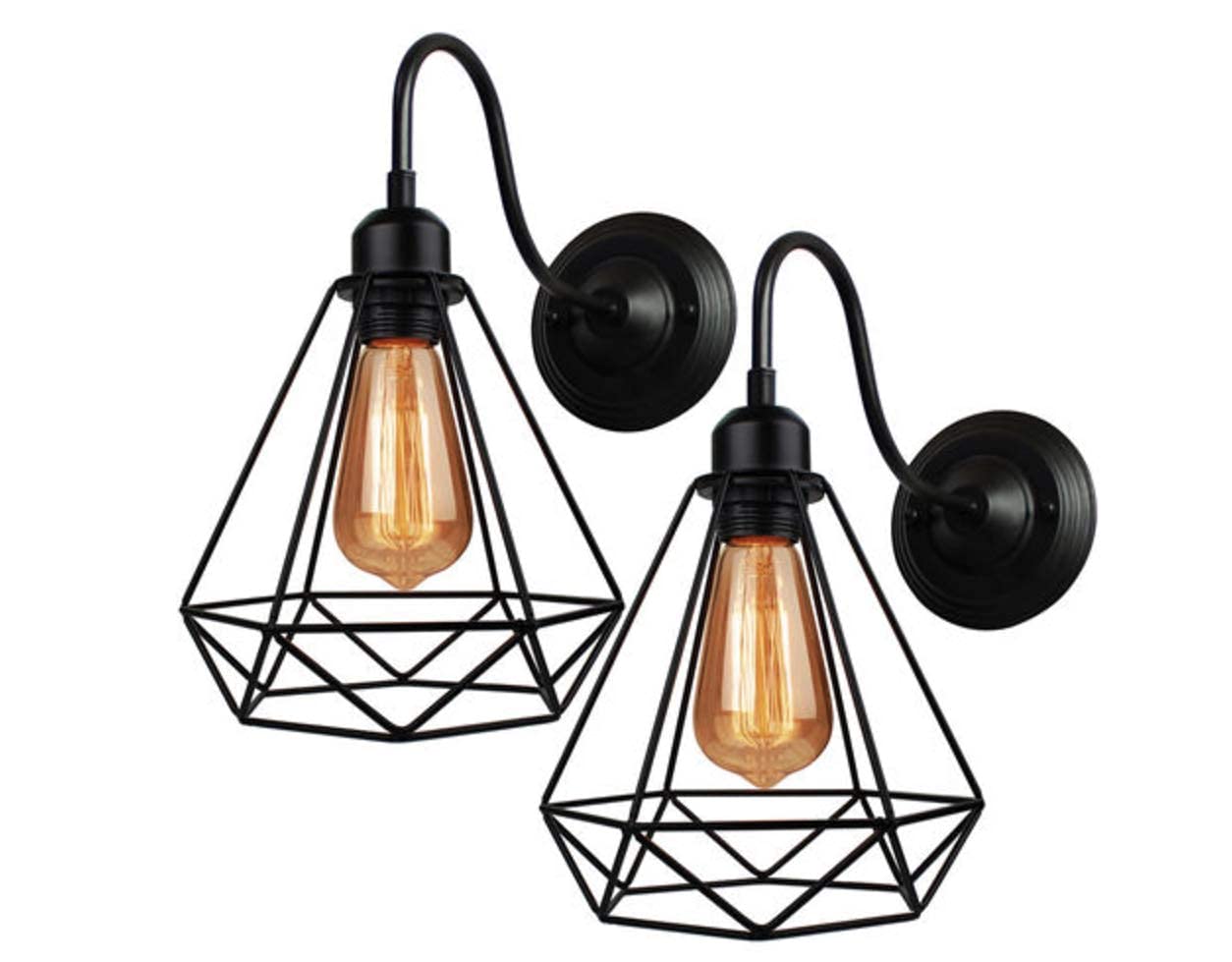 Groeien Antique Wall Decorative Diamond Cage Pendant Hanging Light for Indoor, Outdoor - ST64 Filament Bulb Included (Black) - Pack of 2