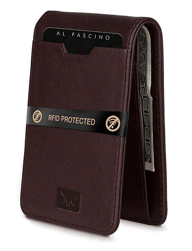 Al Fascino Branded Men's Wallets Stylish RFID Protected Genuine Leather Brown Bifold Front Pocket Wallet for Men Below 500 with Card Slots and Special Gift Slim Minimalist