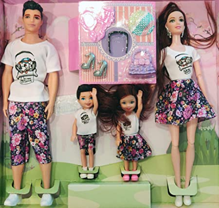Munchkin Land Family Doll Set Includes Mom. Dad, Daughter & Son Dolls and Accessories - Assorted Colours