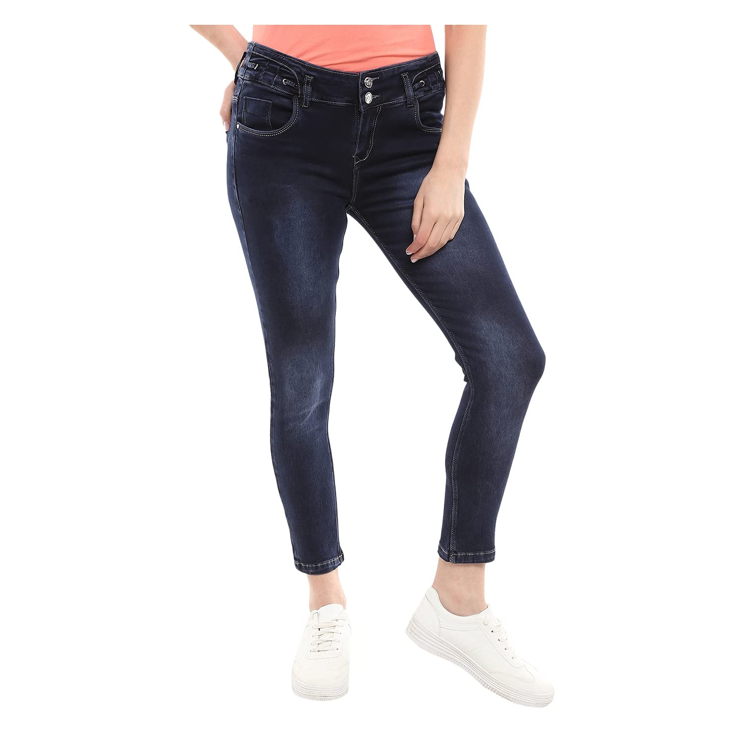 VMart Women Solid Cotton Polyester Knitted Denim High Rise Jeans 433991