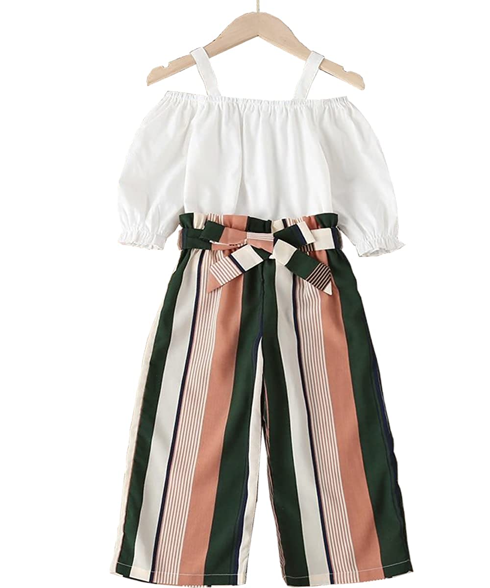 Kids Girls' Clothing Set Stripe Pink palazzo And White Top