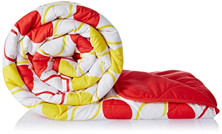 Amazon Brand - Solimo Arendale Microfibre Printed Quilt Blanket/Comforter, Double, 120 GSM, Yellow and Red