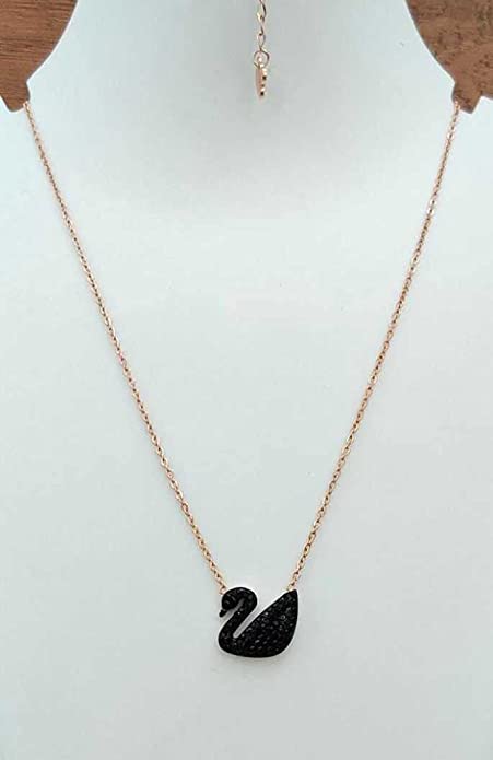 Brado Jewellery Rose Gold Plated American Diamond Black Duck Necklace Golden Chain for Women & Girls (Yellow)