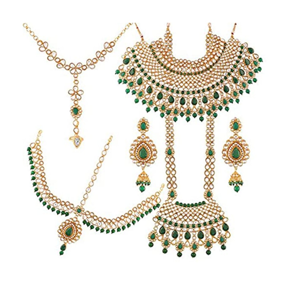 Peora Traditional Dulhan Bridal Wedding Engagement Kundan Jodha Akbar Necklace Jewellery Set for Women Girls