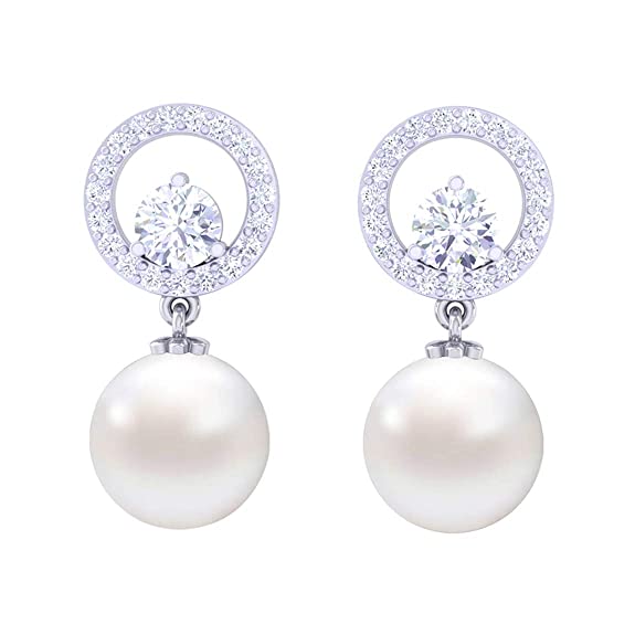 Clara 92.5 Sterling Silver Swiss Zirconia Pearl Earrings Gift for Women and Girls