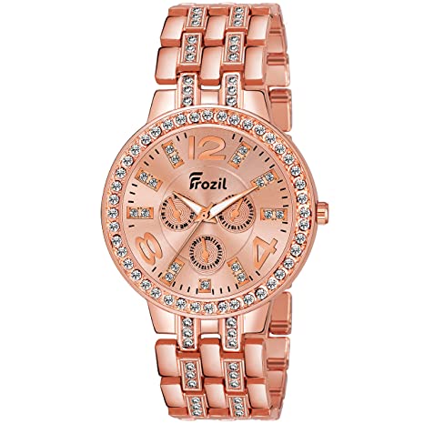 Frozil Analogue Diamond Rosegold Dial Watches with 2 Bracelet for Women Or Girls and Watch for Girl or Women (Combo of 3)