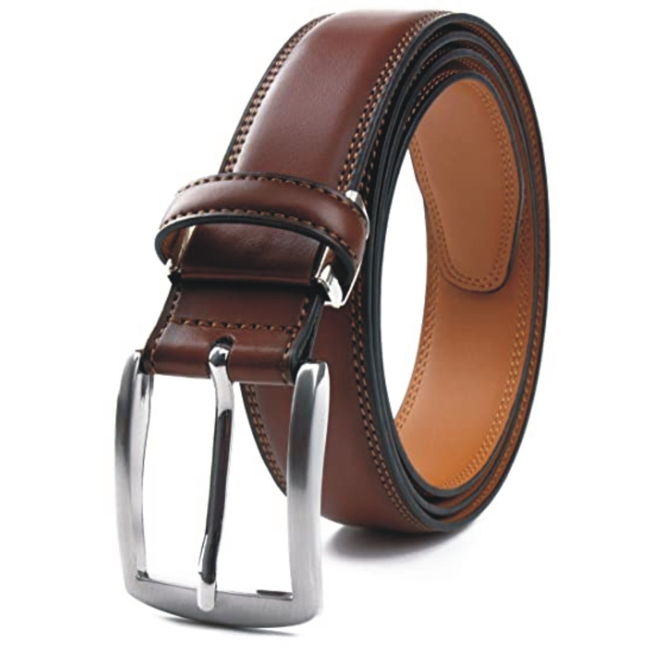 CONTACTS Men's Genuine Leather Pin Buckle Belt | Leather Belt for Men