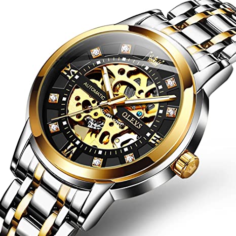 OLEVS Automatic Analogue Men's Luxury Watch (Black & Gold Dial)