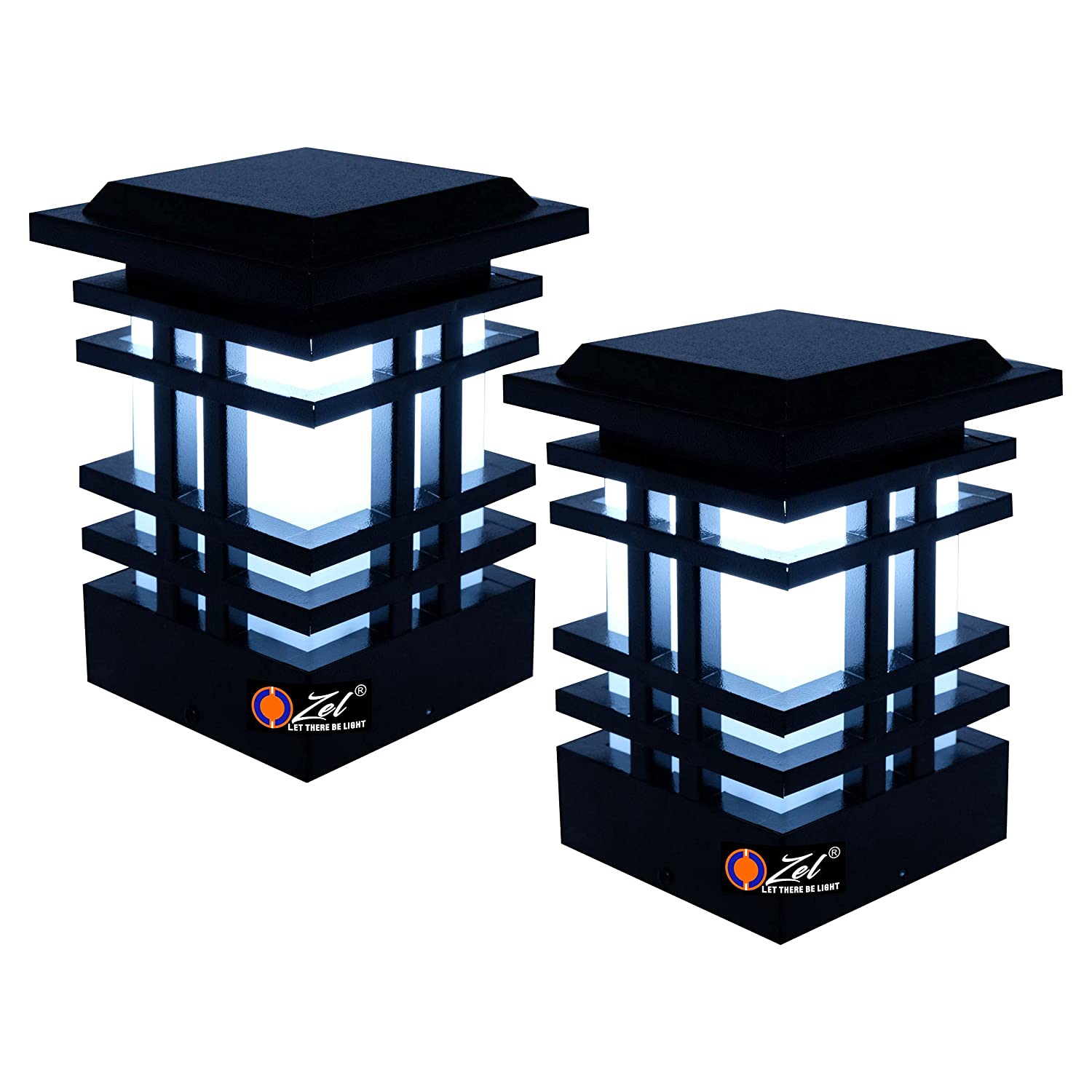 OZEL Unbreakable Glass Gate Lamp Rust-Resistant Weatherproof Garden, Home, Pillar, Indoor, Outdoor Gate Light (Tower Medium Black) - Pack of 2