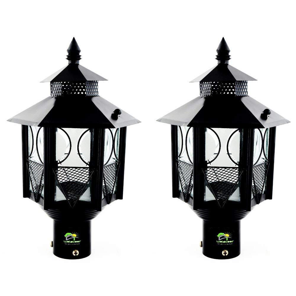 Weldecor® Waterproof Gate lamp Outdoor Light Matellic Finish for Decorative Home and Garden (Black) Set of 2