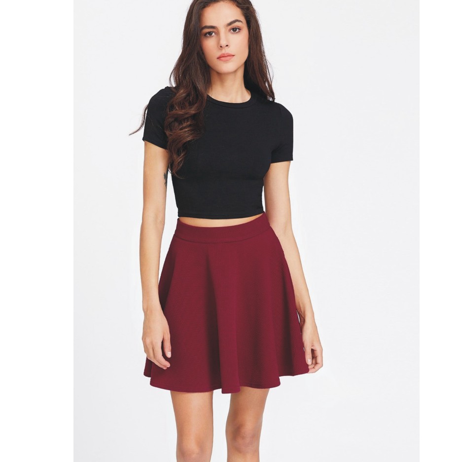 Girls Solid Flared Maroon Skirt