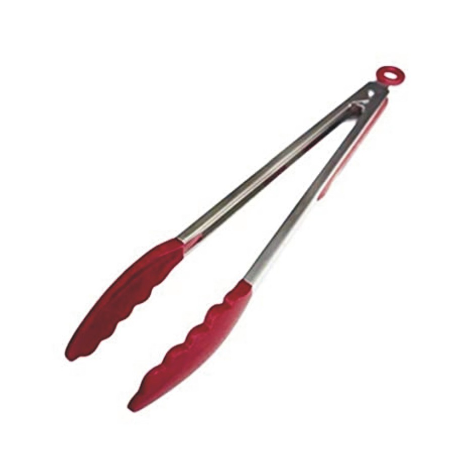 Femora Premium Virgin Silicone Food Tongs with Grip Handle (9 inches), Red