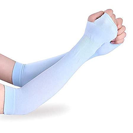 MUKHAKSH Unisex cotton UV Protection Arm Sleeves/Gloves with Thumb Hole for Driving, Biking, Cycling, Hiking and Sports, Dust, Pollution and Sunburn (Blue) - 1 Pair