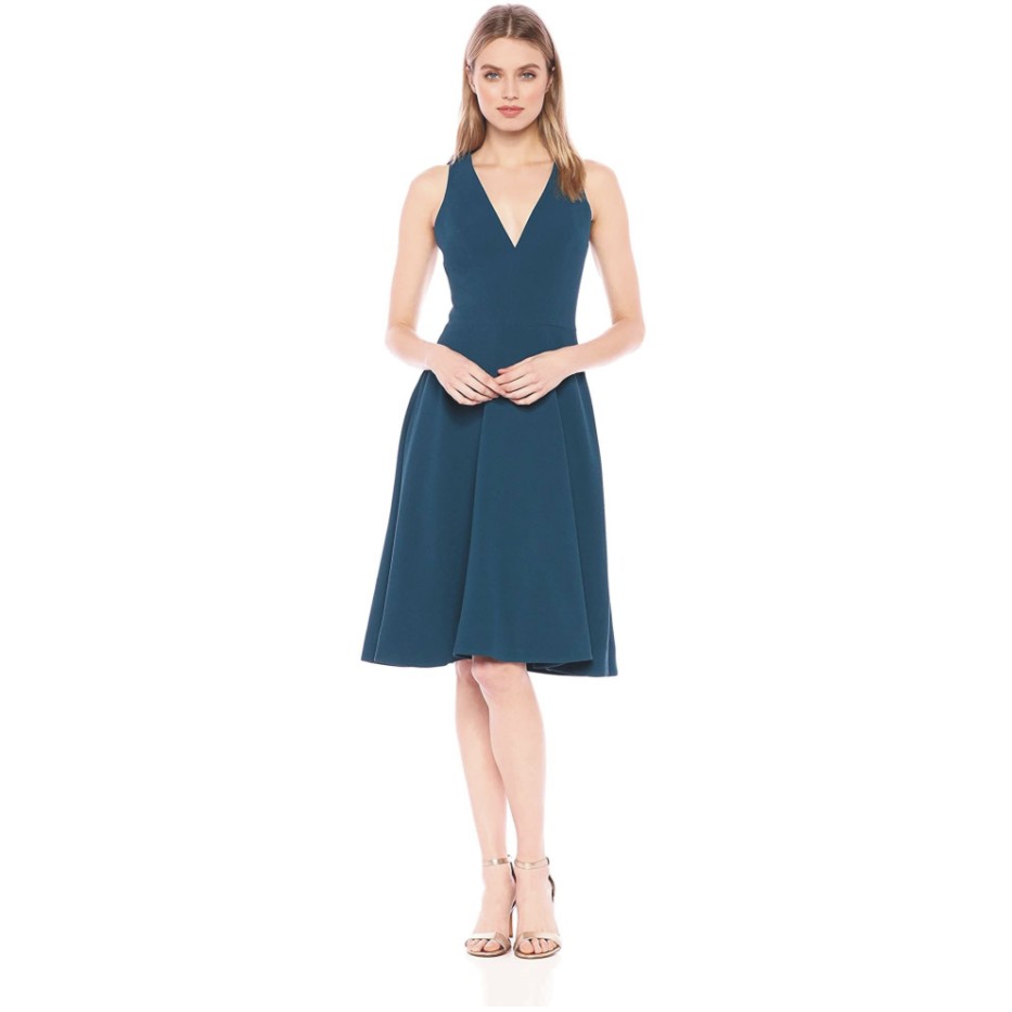 Dress the Population Women's Catalina Solid Sleeveless Fit & Flare Midi Dress