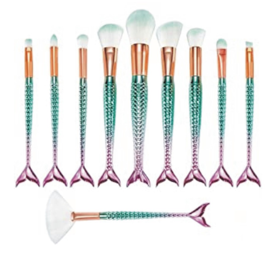 KYLIEPROFESSIONAL Makeup Brushes Make Up Foundation Eyebrow Eyeliner Blush Cosmetic concealer Brushes - 10PCS (Mermaid colorful)