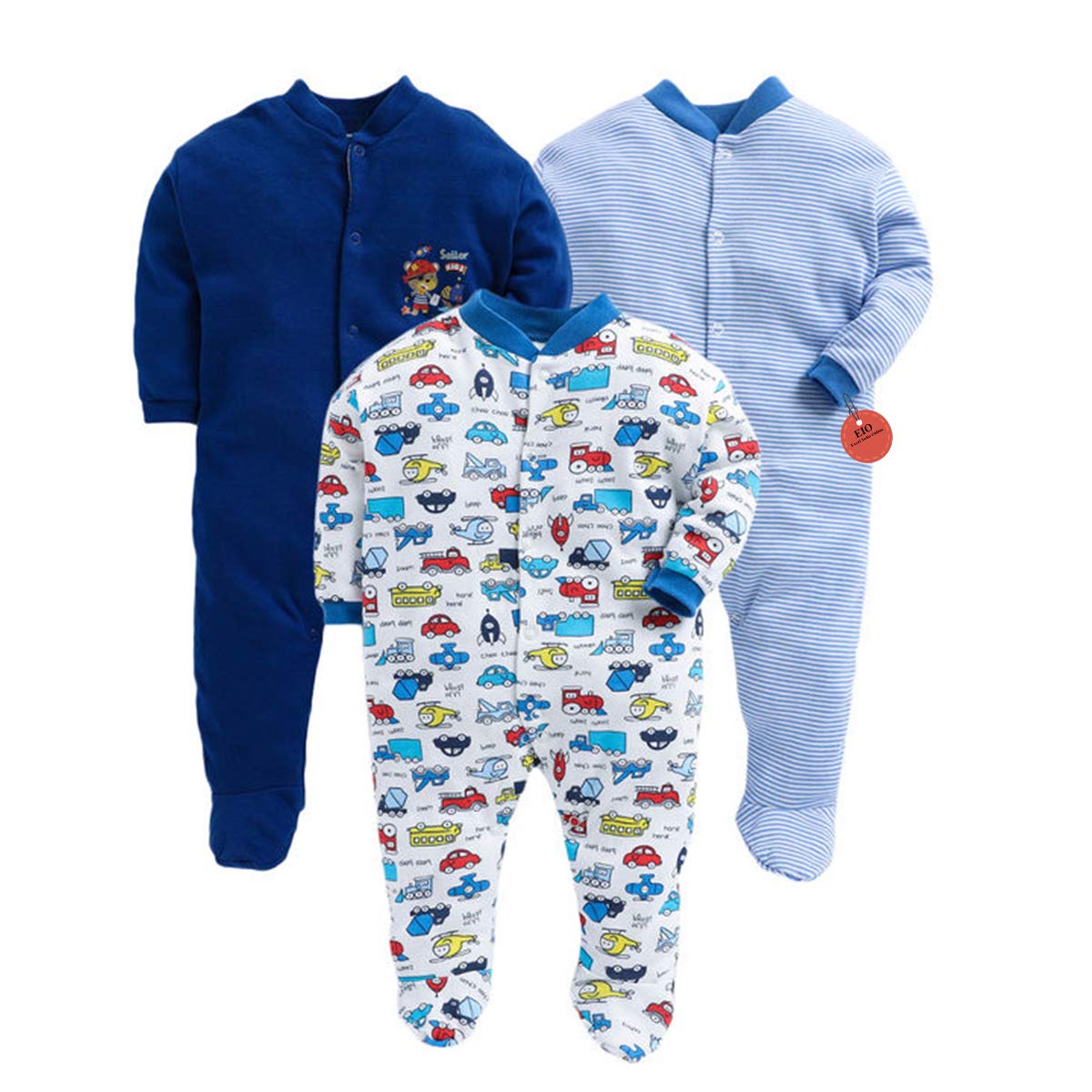EIO® 100% Cotton Rompers/Sleepsuits/Jumpsuit/Night Suits for Newborn Baby Boys & Girls Pack of 3