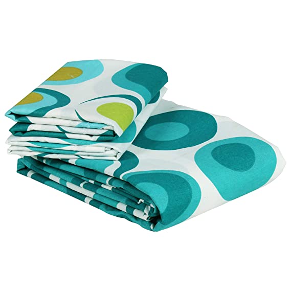 Story@home 120 TC Candy Polka Dot Cotton Double Flat Bedsheet with 2 Pillow Cover - Ocean Green