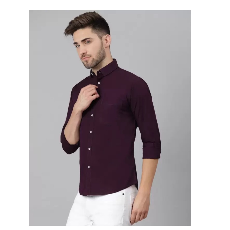 Men Slim Fit Solid Spread Collar Casual Shirt