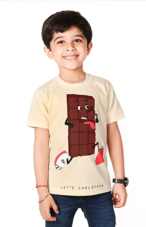 Cuteiz Fashion Off White Graphic Printed Cotton Round Neck Half Sleeve Tshirt for Boys