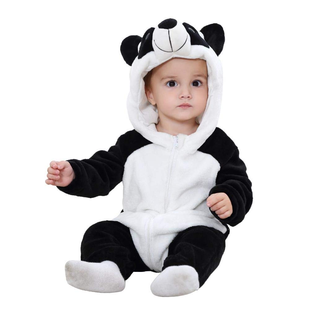 TASLAR Unisex Baby Infant Kids Costume Flannel Jumpsuit Panda Style Cosplay Clothes Bunting Outfits Snowsuit Hooded Romper Outwear (Black & White Panda, 18-24 Months)