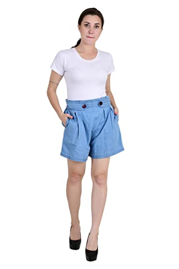 Tara Lifestyle Solid Women Blue Denim High Waist Shorts-Hot Pant