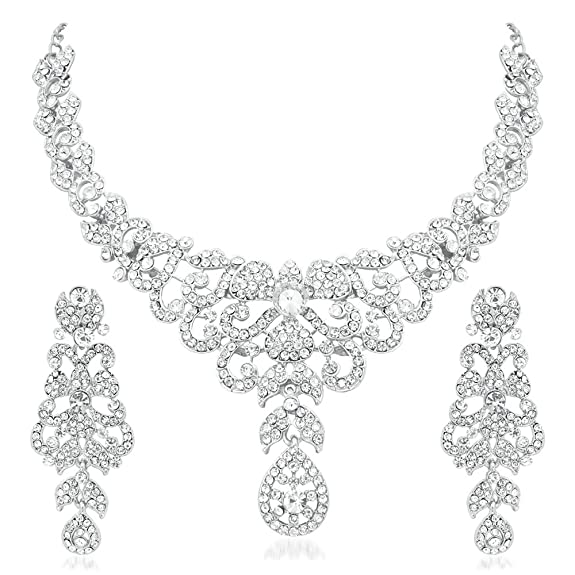 Apara Dazzling Alloy Rhodium Necklace Set with Austrian Diamond