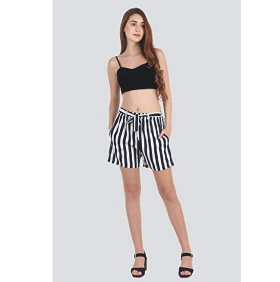 My Swag Women Shorts Night wear Stripe Casual Yoga Short with Pockets