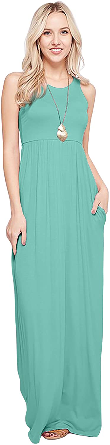 Sportoli Maxi Dresses for Women Solid Lightweight Long Racerback Sleeveless W/Pocket