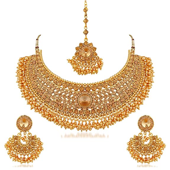 Apara Sparkling Gold Plated LCT Necklace Jewellery Set Combo for Women