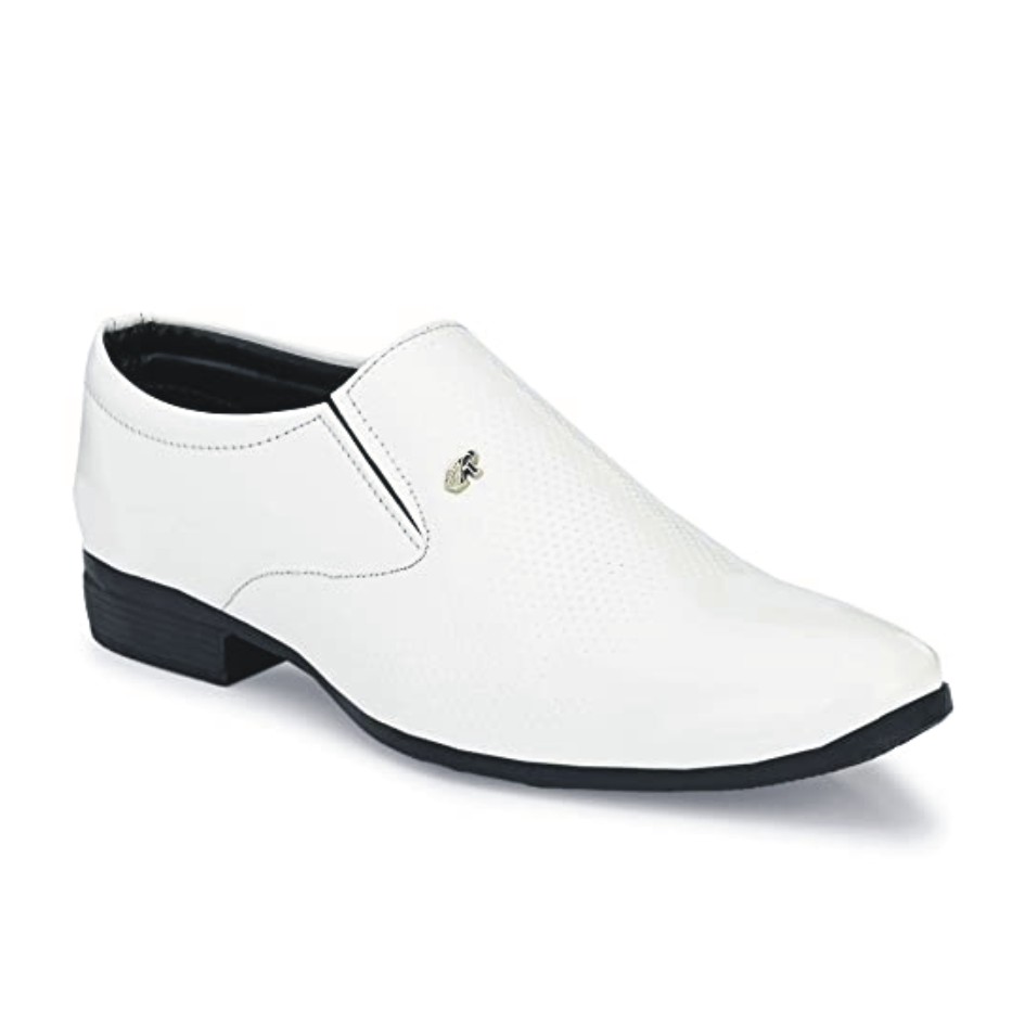 GELLWOJ Men's White Formal Shoes Black Synthetic Leather Formal Slip on Office, College Shoes for Men & Boys