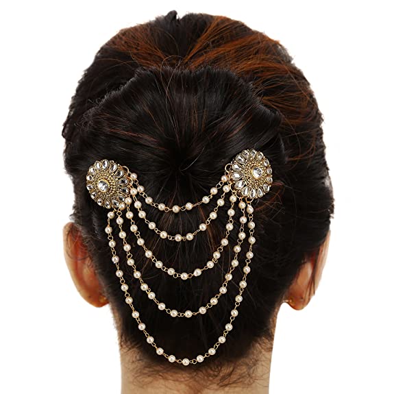 Sanjog Traditional Bahubali Inspired Wedding Pearl Layed Hair Brooch Juda Hair Decoration For Women Girls For Wedding