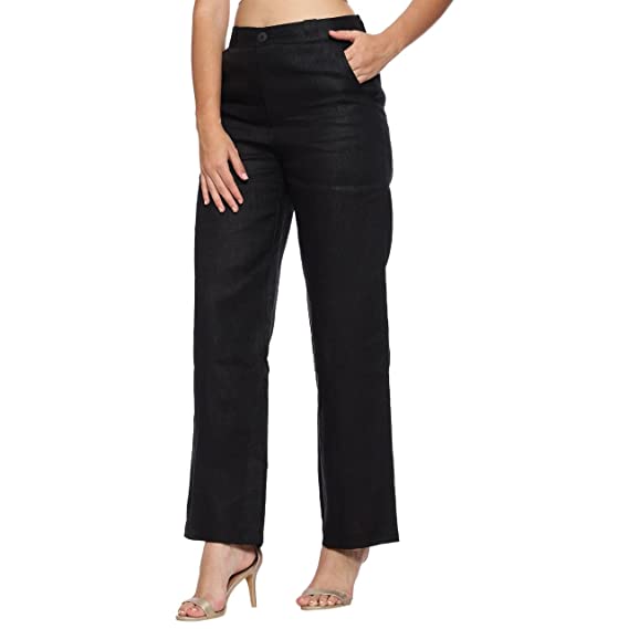 Happening Women Pure Linen Straight Leg(Loose Fit) Trouser - White/Black/Pink Color - Non Stretch -Waist Size 26/28/ 30/32" inch