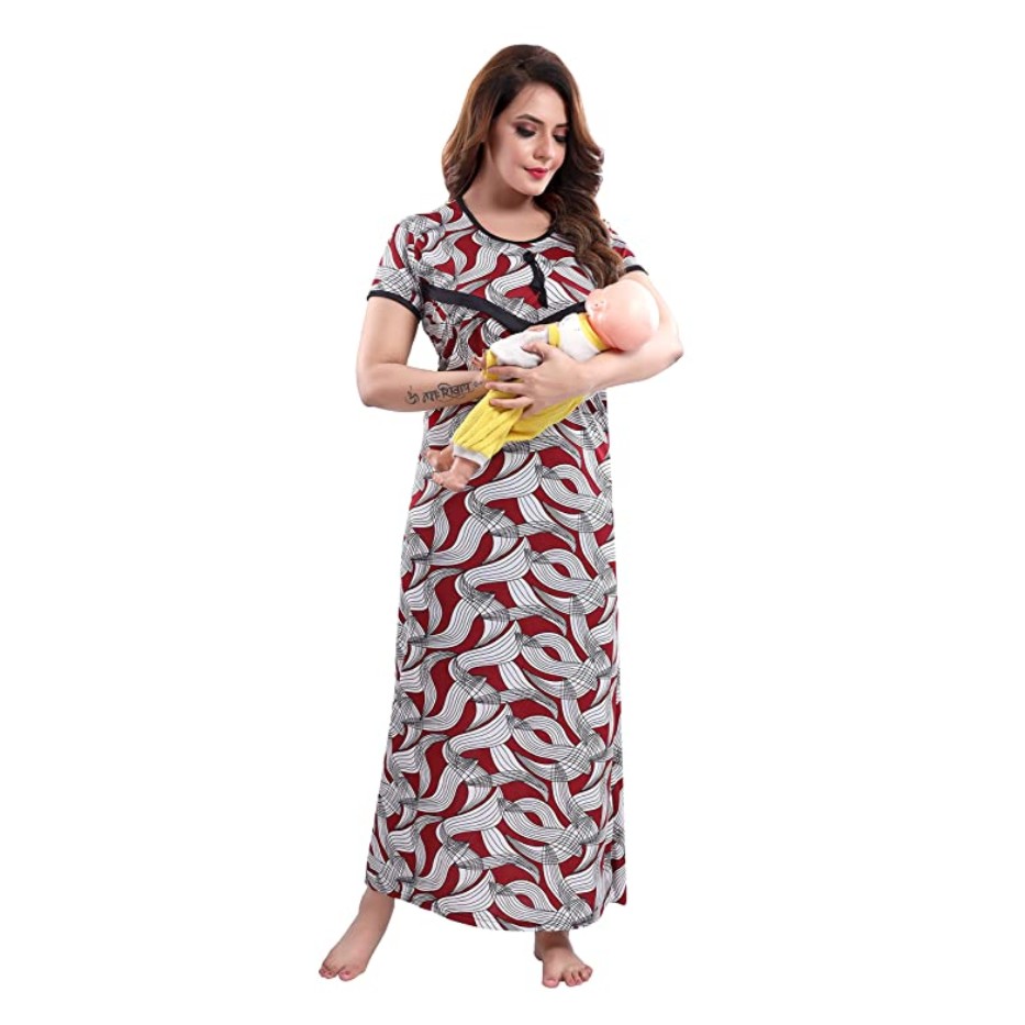 TUCUTE Women's Sarina Printed Maxi Maternity/Nursing Nighty