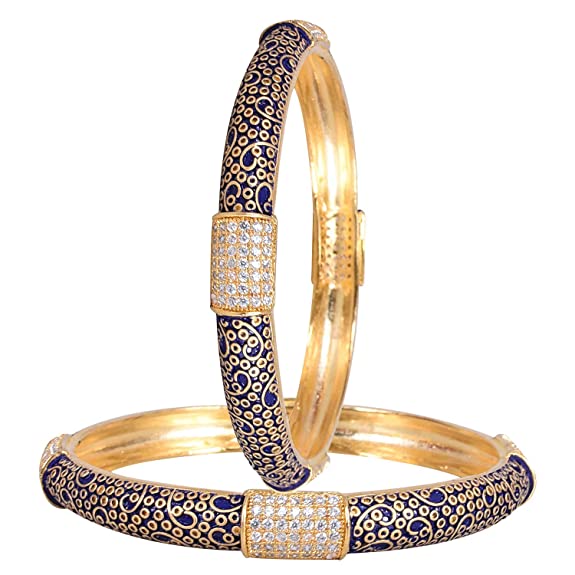 Ratnavali Jewels Brass Gold Plated and Cubic Zirconia Bangles for Women & Girls