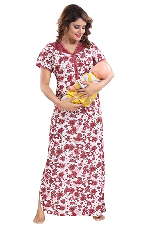 TUCUTE Women's Sarina Floral Maxi Maternity/Nursing Nighty