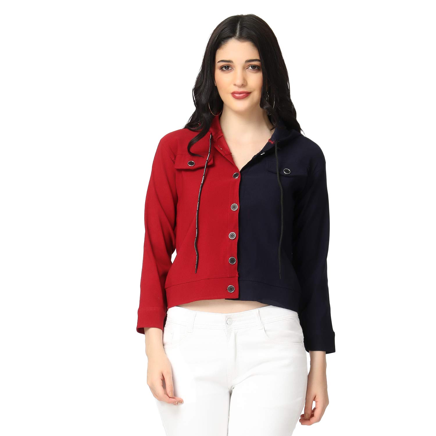 Dimpy Garments BuyNewTrend Cotton Lycra Buttoned Jacket with Hoodie For Women