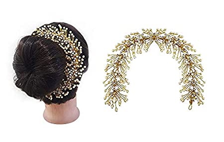 BAAL White Hair Gajra Juda hair Accessories for Girls and women (golden)