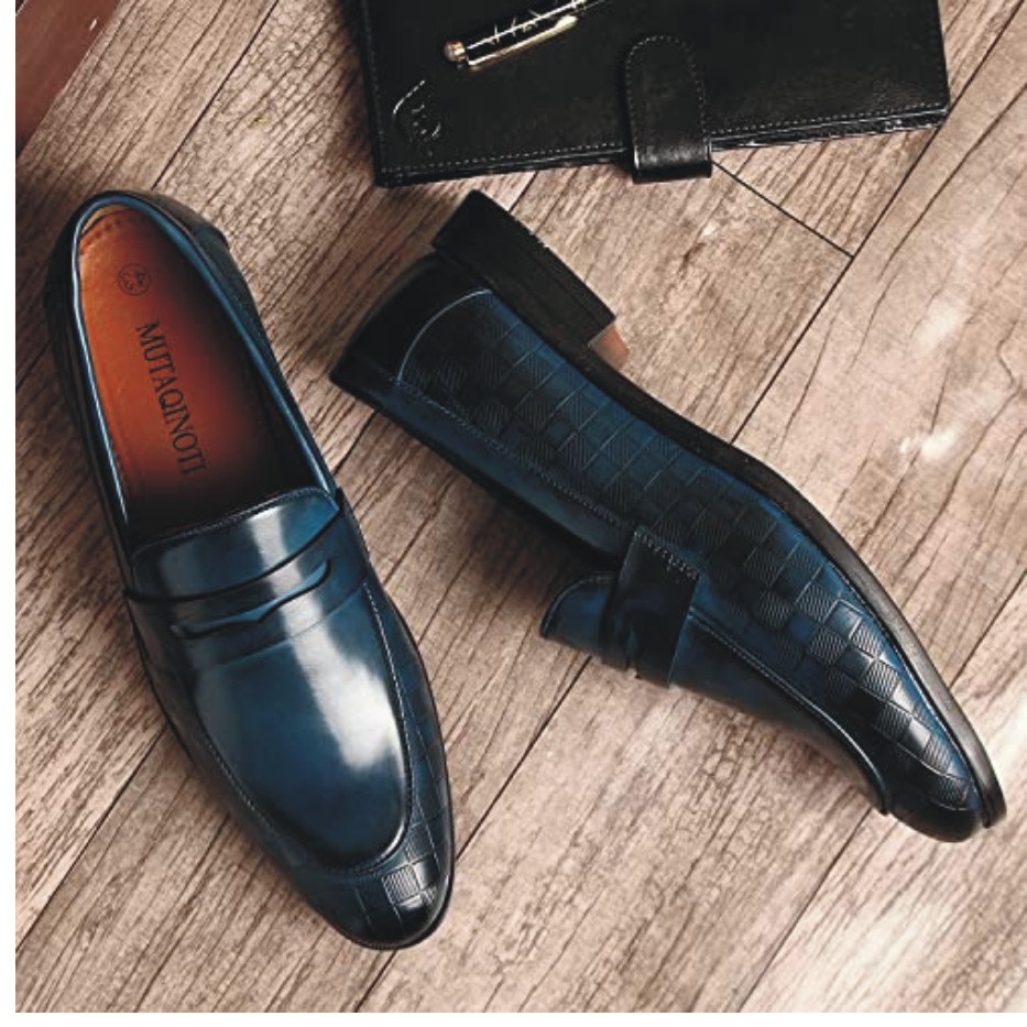 MUTAQINOTI Men's Blue Classic British Leather Loafer Shoes for Men Formal