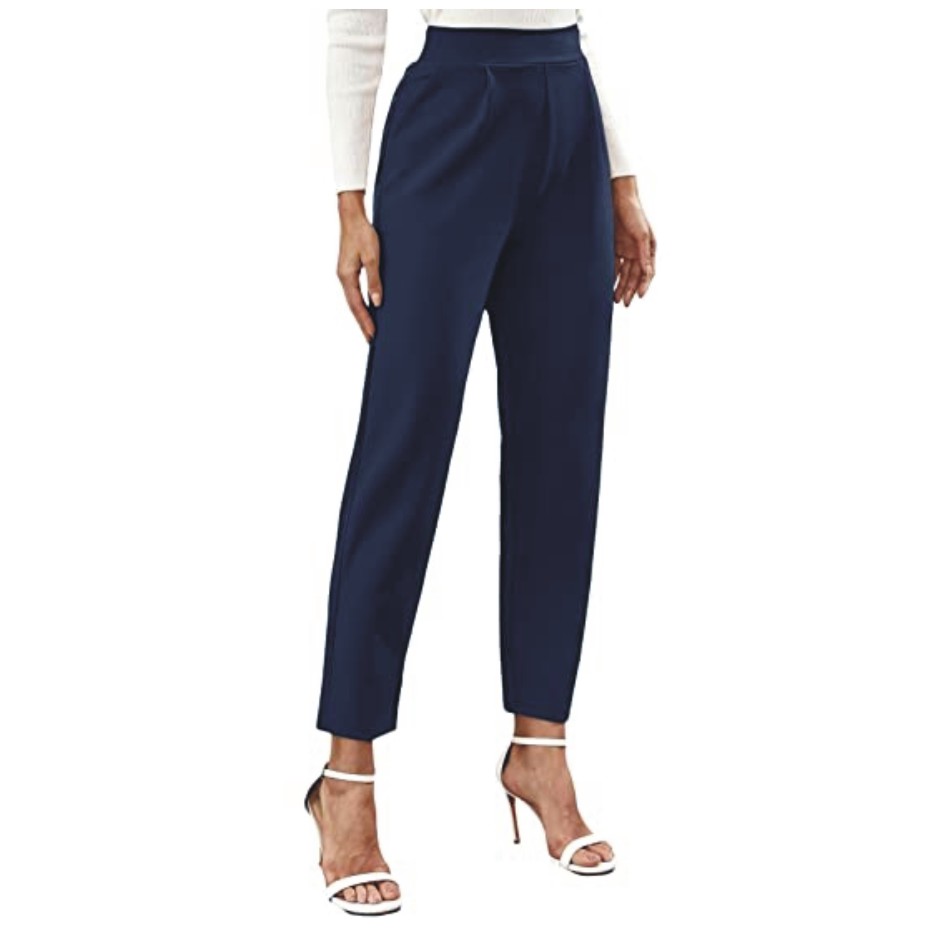 FRAULEIN Women's Formal Office Pants Casual Stretchy Trousers Tapered Pleated Straight Regular Fit with Pockets